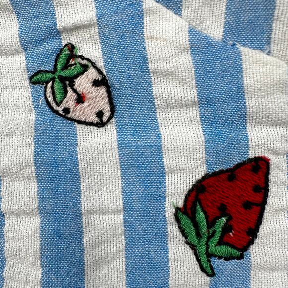 Maeve Anthropologie Striped Embroidered Strawberry Cami Top Blue 4 Coquette - Picture 9 of 15